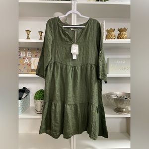 Linen Summer Dress Small  Ivy Green Italy Women Francesca Bettini